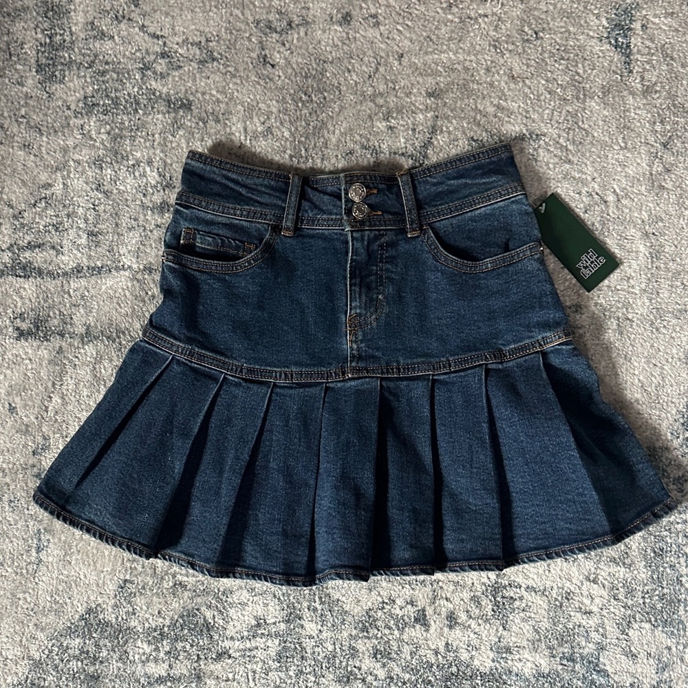 wild fable Dark Blue Denim Pleated Mini Skirt